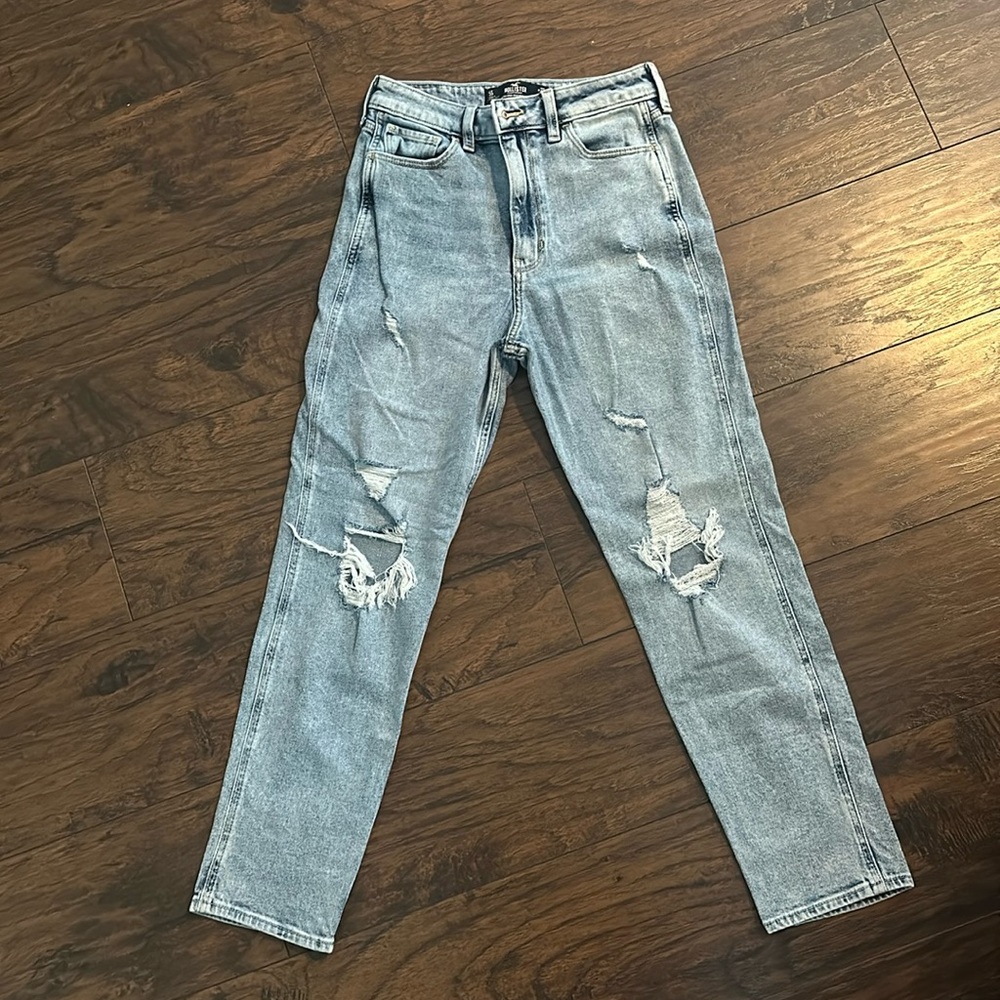 Women’s Hollister distressed jeans.  Ultra high rise mom jeans.